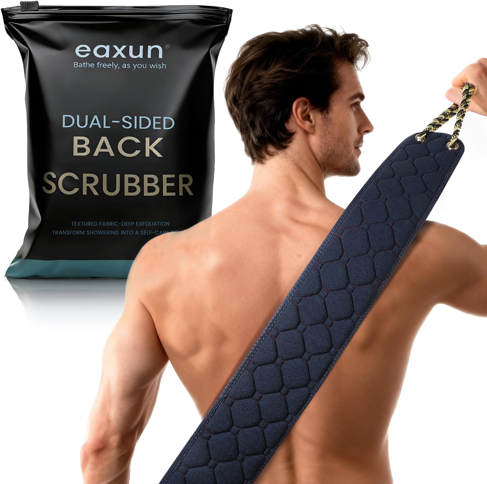 Exfoliating Back Scrubber with Handles, 38.5 Inch Double-Sided Back Exfoliator Body Scrub Towel, Exfoliating Washcloth Bath Tool for Use in Shower, Back Washer to Deep Clean Your Skin for Men & Women