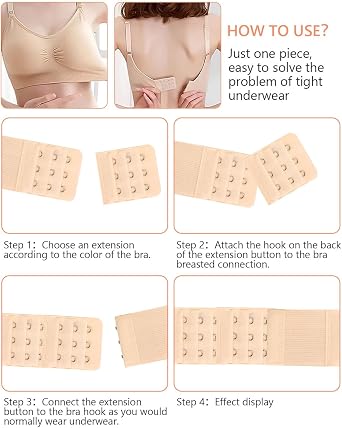 JELIEE 4 PCS Women's Bra Extenders 3 Hooks Stretchy Bra Extension Strap