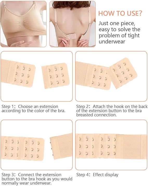 JELIEE 4 PCS Women's Bra Extenders 3 Hooks Stretchy Bra Extension Strap