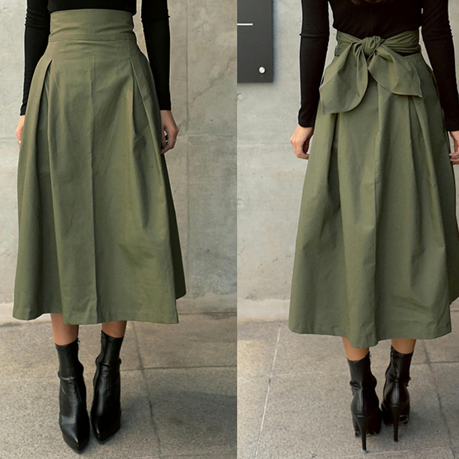 Gonna Lunga Donna Estate Gonne Femmini di Colore Solido A Swing Grande Gonna Gonna Lunghe Gonna-Nero-XL