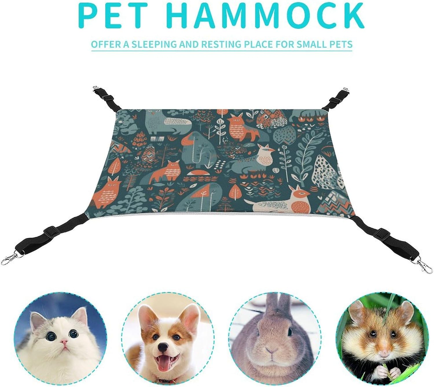 review Hanging Pet Hammock, Scandinavian Animals Printed Soft Breathable Pet Hammock with Adjustable Straps and Metal Hooks for Cats Small Dogs Rabbits Sugar Gliders