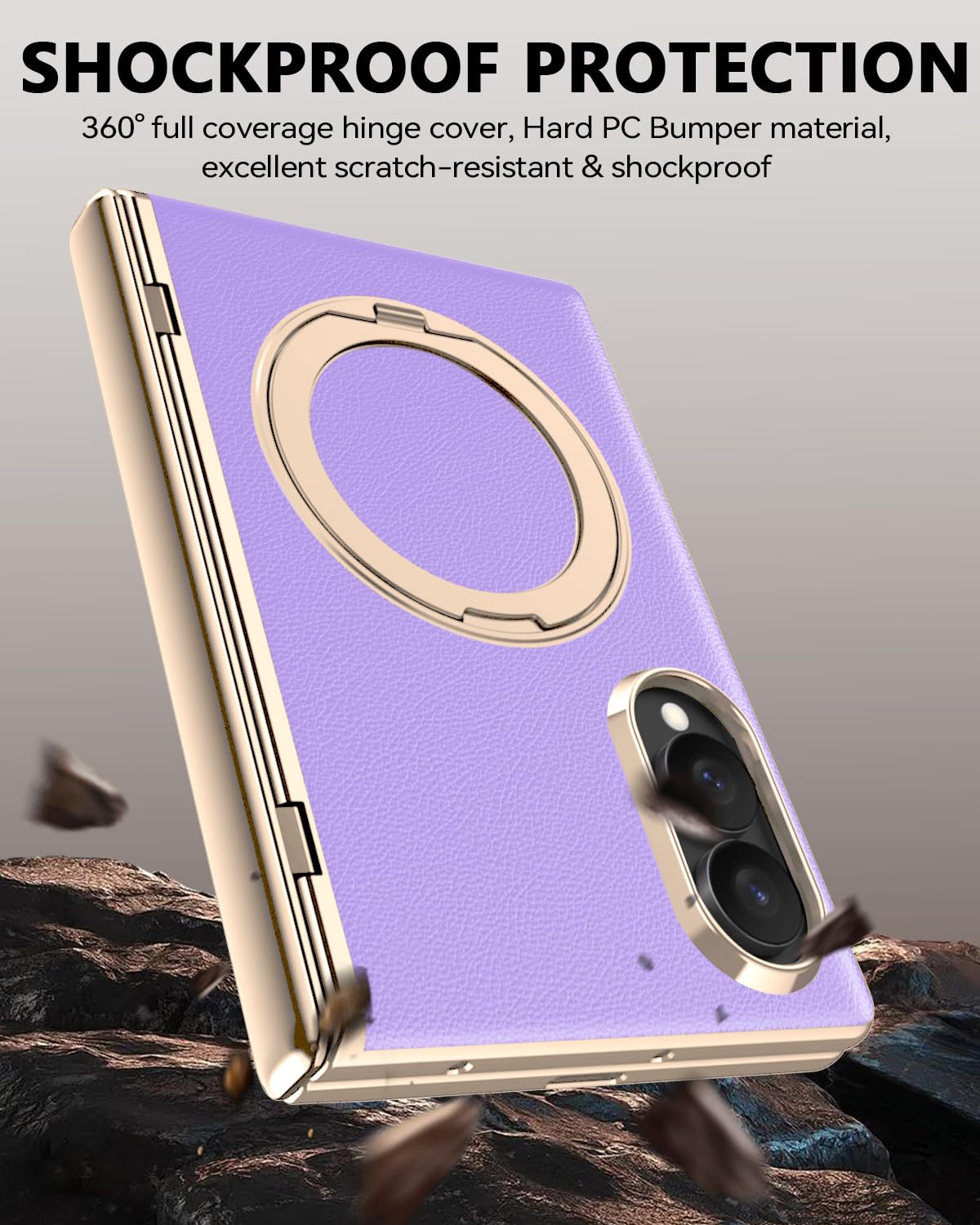 Custodia in pelle per Samsung Galaxy Z Fold 8 (Wide) con supporto ad anello magnetico, [compatibile] Bulit in protezione dello schermo della privacy copertura completa cerniera custodia in