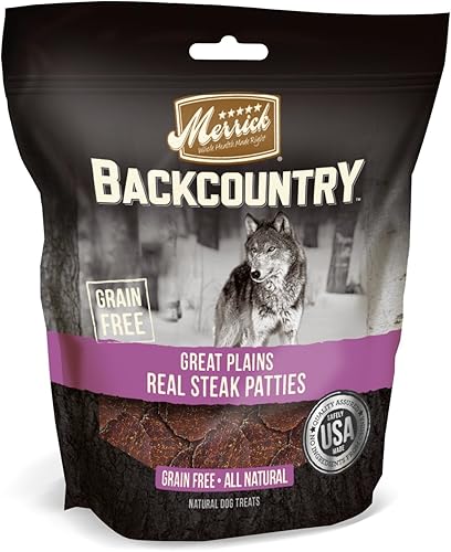 Merrick Backcountry Great Plains Real Steak Patties - Golosinas para perros, bolsa de 4 onzas