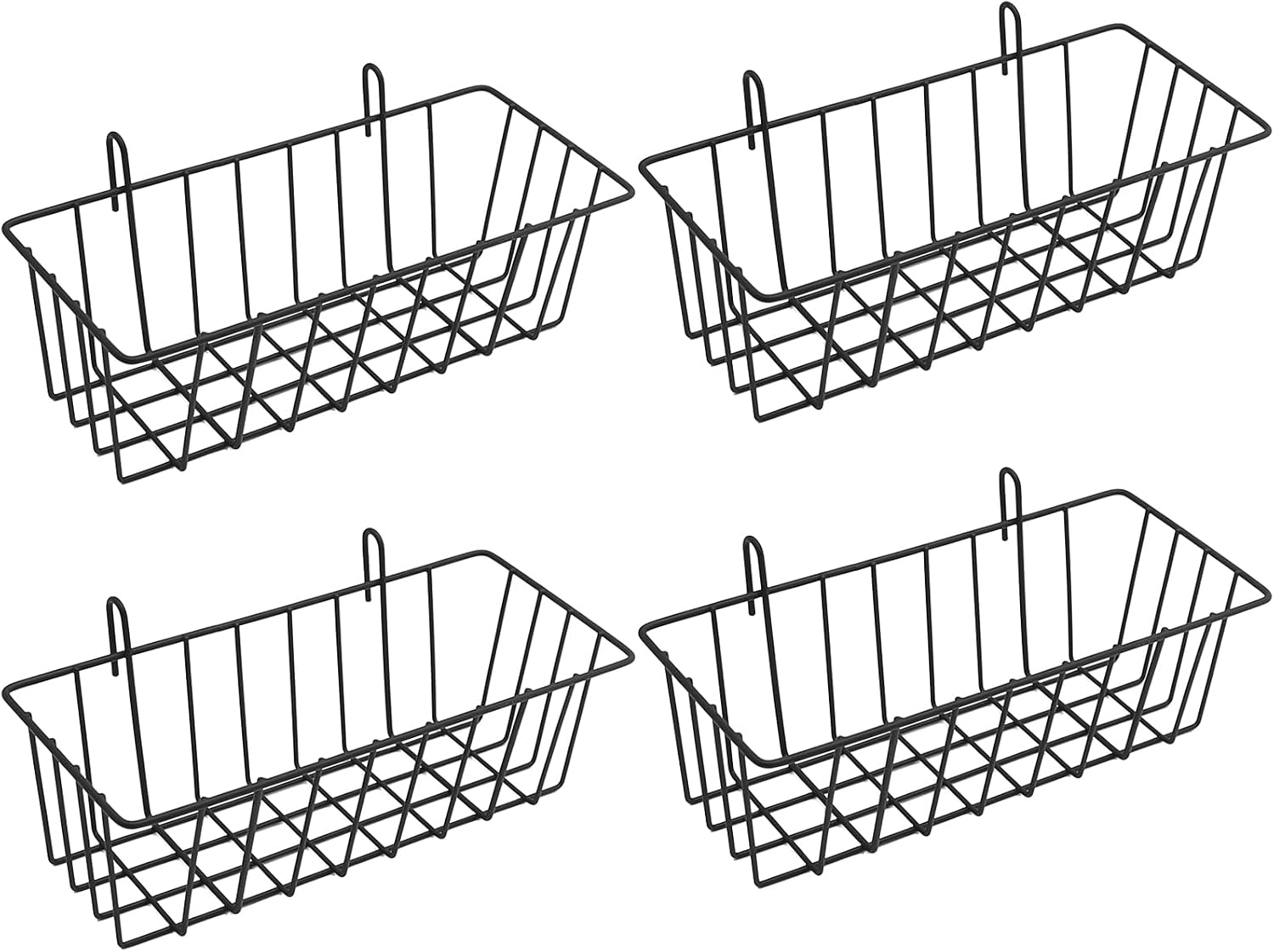 4 Pcs Gridwall Accessories 9"" x4 x3 Hanging Basket Wall Mounted Grid Plate Wire Basket for Kitchen Grid Plate Wall Mounted Storage Basket Black Metal Hanging Basket Organizer