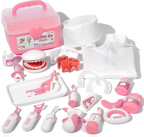 Hydeem Kit de médico de juguete para niños pequeños de 3 a 5 años, 24 piezas con disfraz médico y juego dental, regalo de juego de simulación de