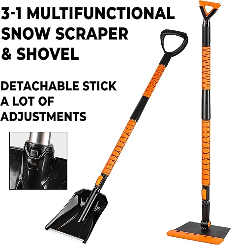 Miniatura 6 de Zone Tech - Escobilla de nieve extensible, rascador de hielo y pala de 42 pulgadas, cabezal giratorio 5-1 para escobilla de nieve, rascador de hielo