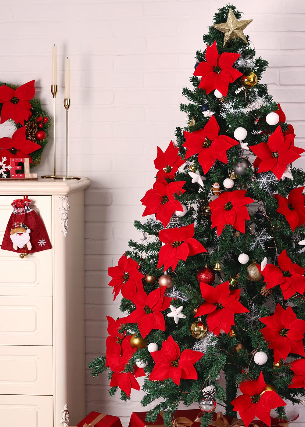 6 Pièces Poinsettia Artificiel, 33 Cm Fleur De Noel Poinsettia Rouge Soie Fleurs Artificielles Noel Pour Noel Maison Et Decorations De Fete 91799615