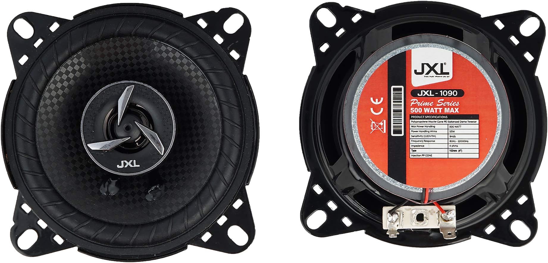 JXL 1090 High Performance 3 Way 4 Inch Coaxial Car Speaker with Inbuilt PEI Car Tweeter and HOP Woofer 500W MAX Pair (Black)