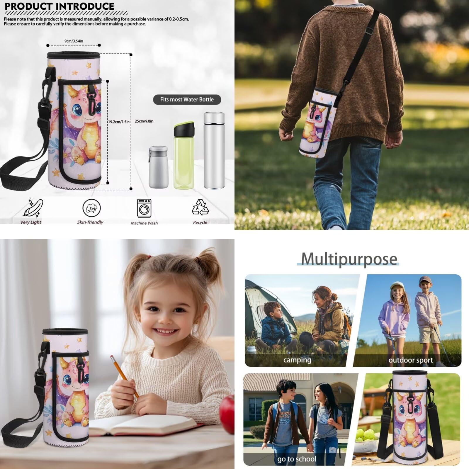 COEQINE Bonita mochila escolar para niños, juego de 5 bolsas con lonchera y estuche, llaveros para adolescentes de 6 a 12 años, Bonita estrella de dragón rosa, M, Casual