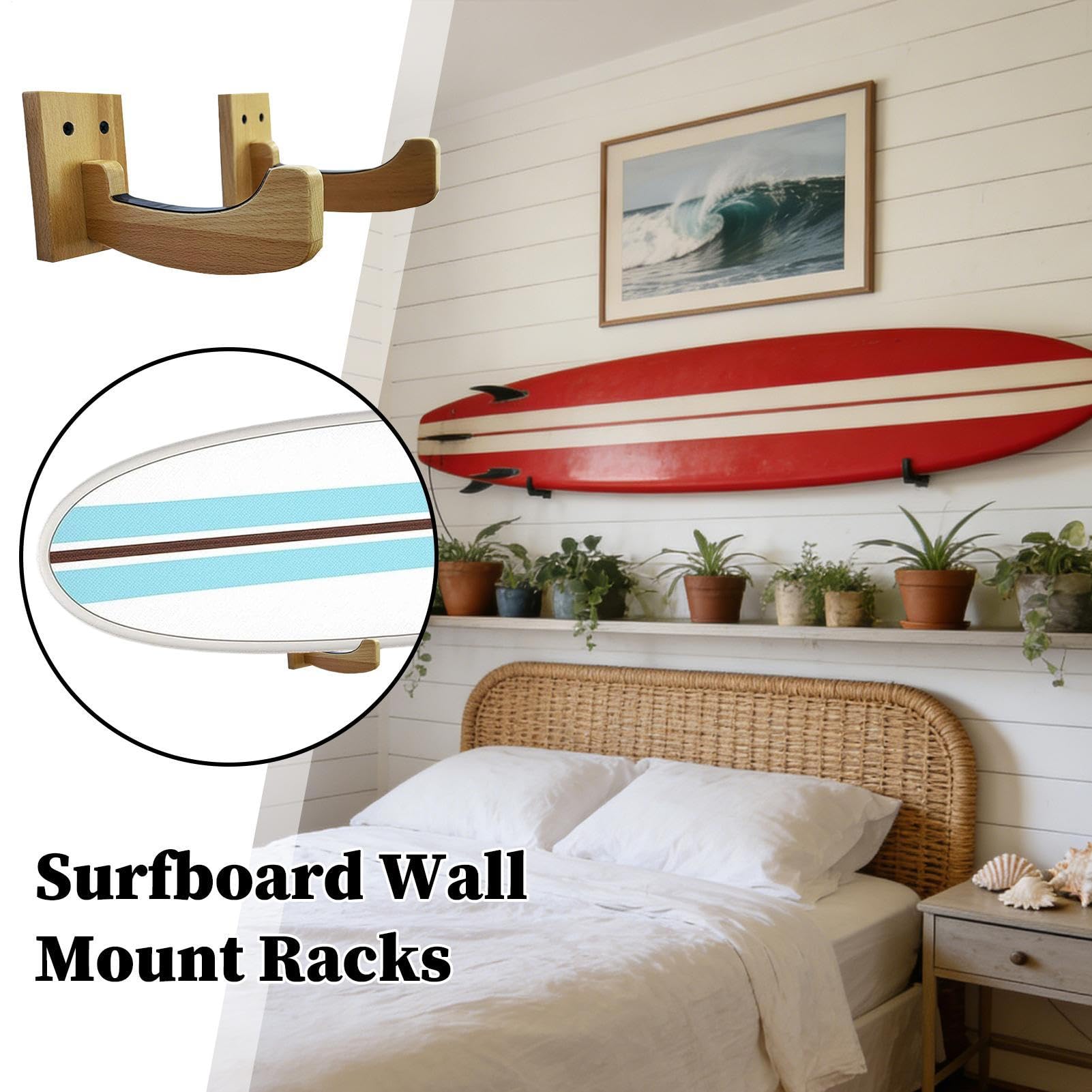 Surfbrett-Halterung aus Holz, Wandaufbewahrung, Aufhänger, Skiboard-Halter mit starkem Outdoor-Organizer für Boards, Surfbrett-Gestell mit kompaktem Design, Wassersport-Zubehör für Garten und Strand
