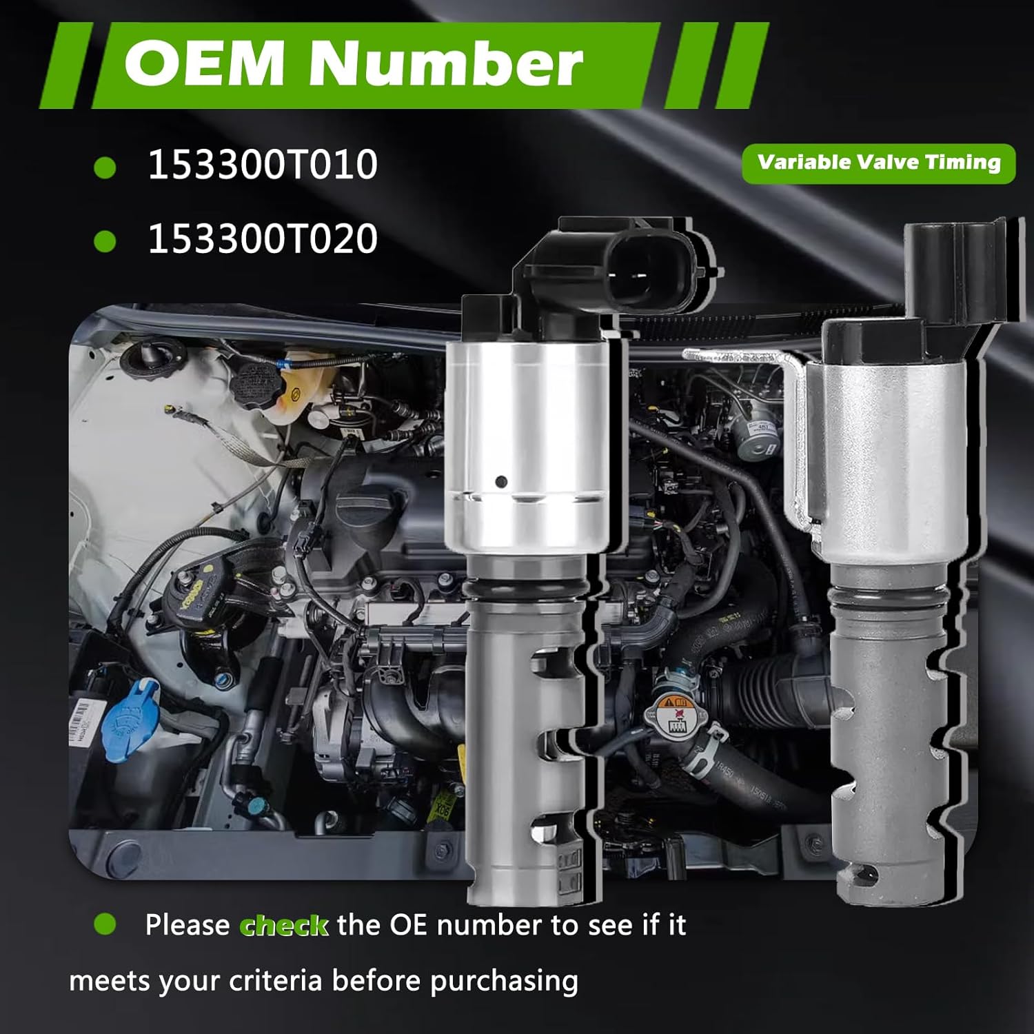 Pair Exhaust & Intake Engine Variable Valve Timing VVT Solenoid L4 1.8L Compatible with Pontiac 09-10 Vibe - for Scion 08-13 xD - for Toyota 09-16 Corolla / 09-14 Matrix OE# ‎153300T010 153300T020