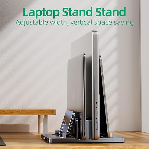 Miniatura 5 de MultiDevice Management Vertical Laptop Stand Adjustable Vertical Laptop and Tablet Stand Secure Storage for Desks Desk Organizers