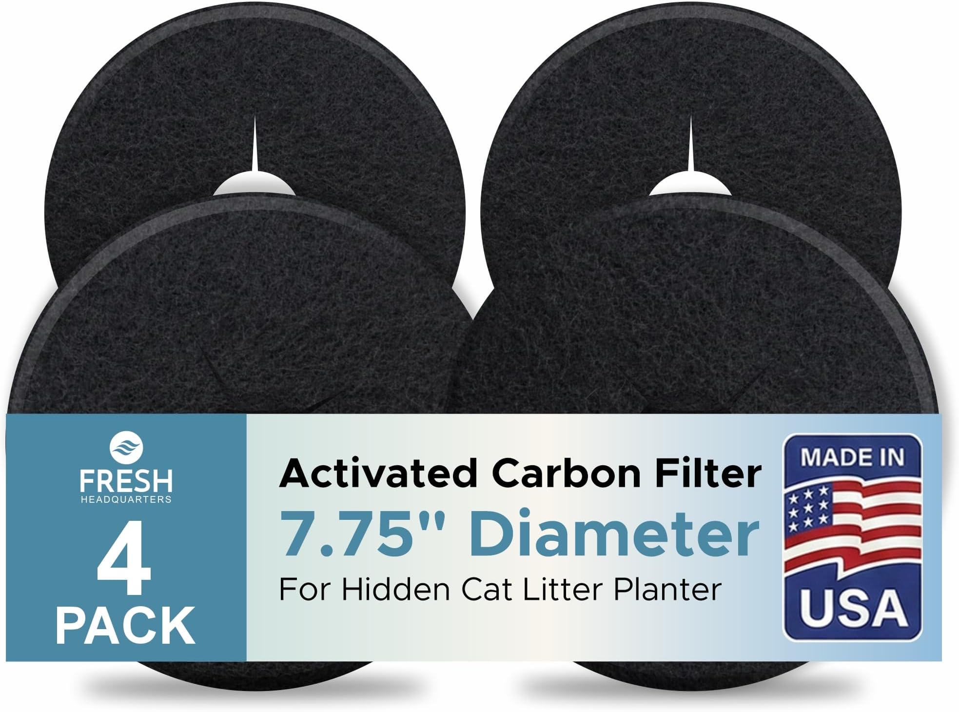 Fresh Headquarters 4Pack Activated Carbon Odor‑Reducing Filters – Compatible with Hidden Cat Litter Planters – Neutralizes Litter Odors