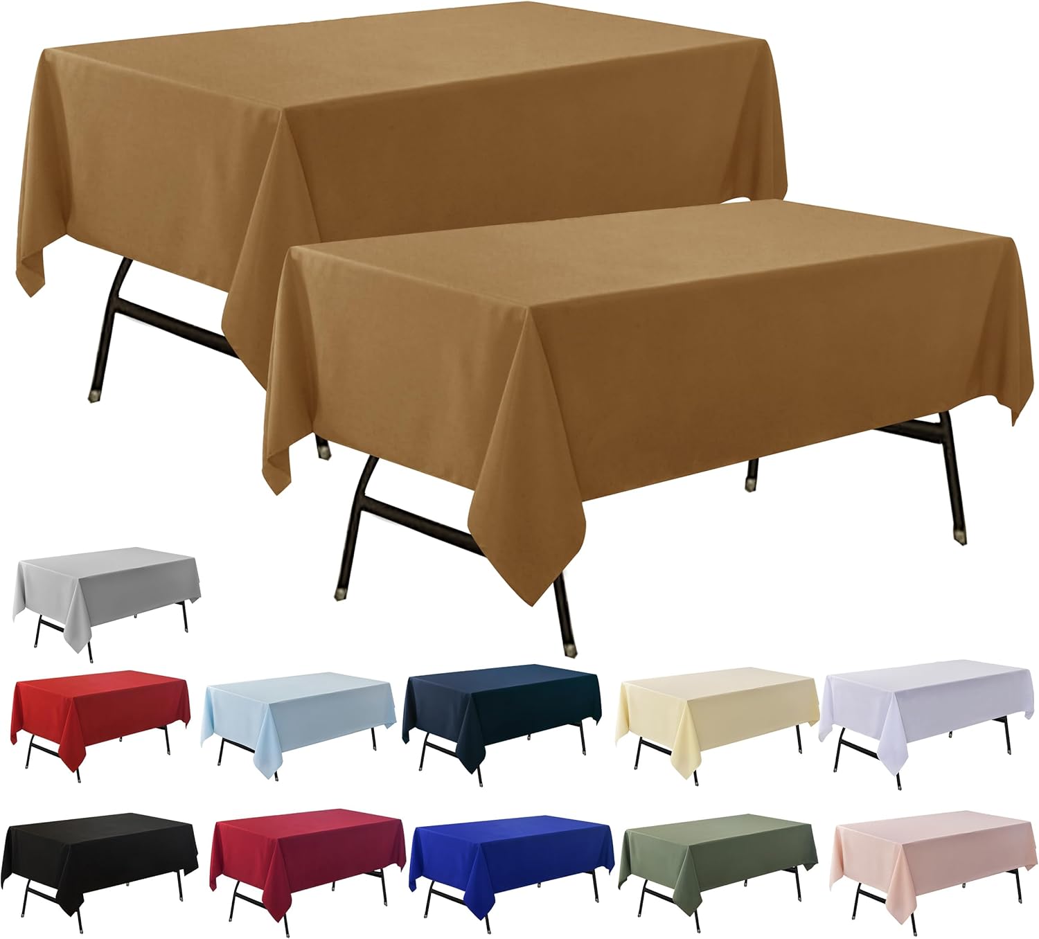 2-Pack 60x120 inch Coffee Table Cloths, Solid Stain and Wrinkle Resistant Oblong Tablecloth, Premium Plain Weave Polyester Fabric Rectangle Table Linen Covers for Hotel, Wedding