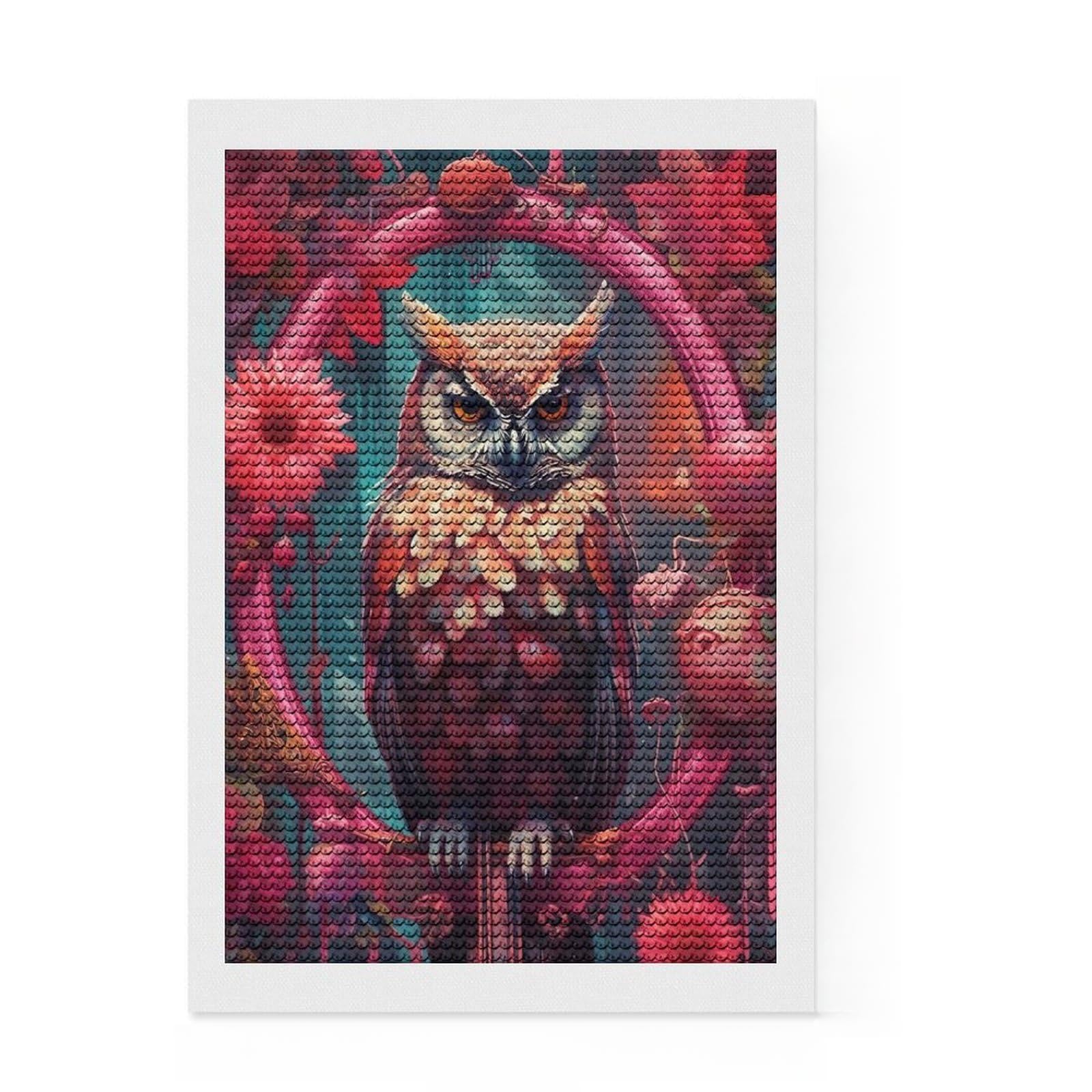 Junmoney Cute Owl Portrait Diamond Art Canvas 8"x12", for Women, Simple to Start, Modern Decor, Gift Idea, Nice Detail and Sparkle