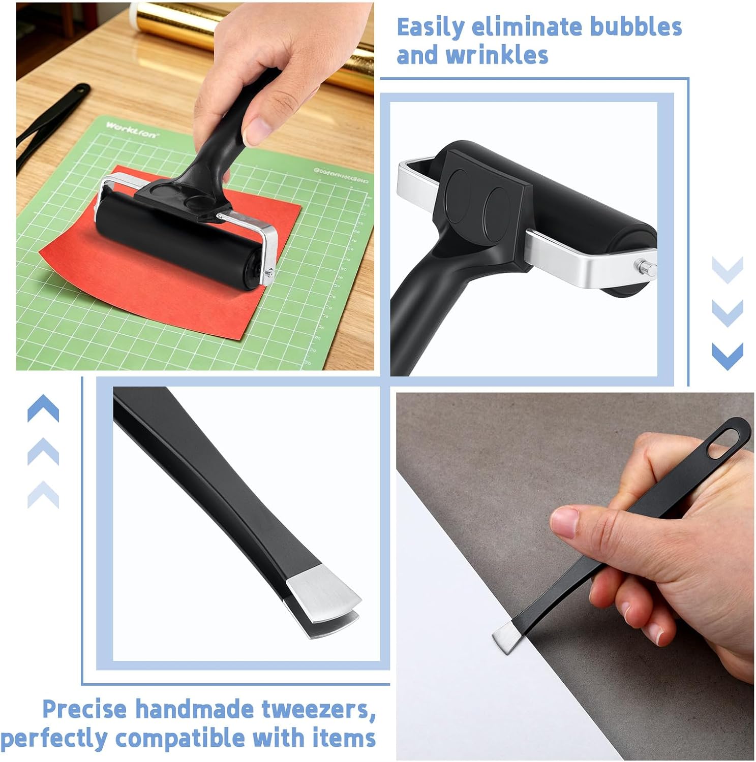 12 Pcs Brayer Roller Mat Tweezers Remover Set 4 Inch Rubber Brayer Roller 5.5 Inch Tweezers Craft Printing Tools Hard Rubber Rollers for Printmaking Inking Stamping Wallpaper Vinyl Application