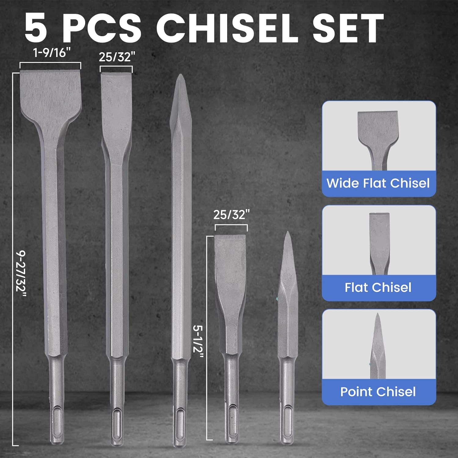 17-Pieces Cemented Carbide YG8C Drill Bit & Chisel Set, Compact Storage Case with Handle, for Wood, Concrete, Stone, and Brick