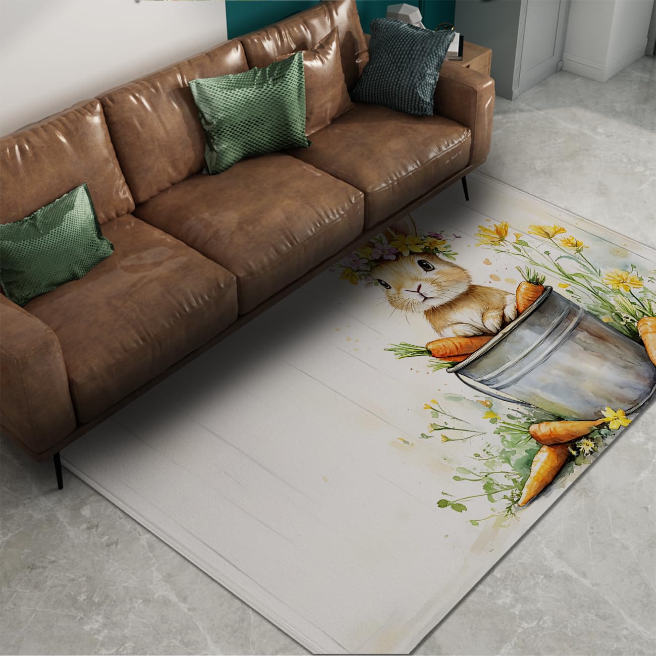 Tapis lavable antidérapant grand format avec couche douce fleurie