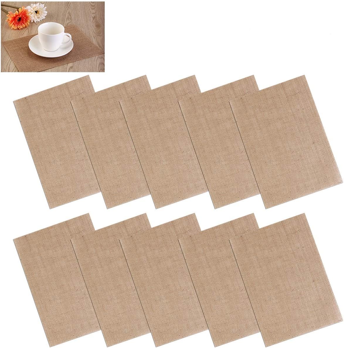 NUOLUX 10pcs Hessian Burlap placemats Coasters for Wedding Home Party Table Decoration (Brown)