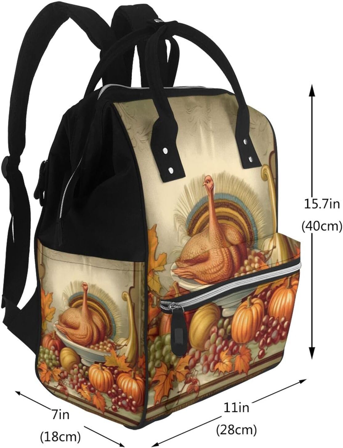 Happy Thanksgiving Diaper Bag with Changing Pad, Pacifier Holder - Multifunction Travel Nappy Bags Large Capacity Laptop Backpack Waterproof Mommy Bag Casual Daypack for Mom image 2