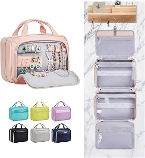 OlarHike Travel Toiletry Hanging Bag Waterproof Bags, Makeup bag, Toiletries, Jewelry, Travel Essentials 3 in 1 Packing Organizers, Cosmetic Travel-Sized Container, Large Capacity for Women pink
