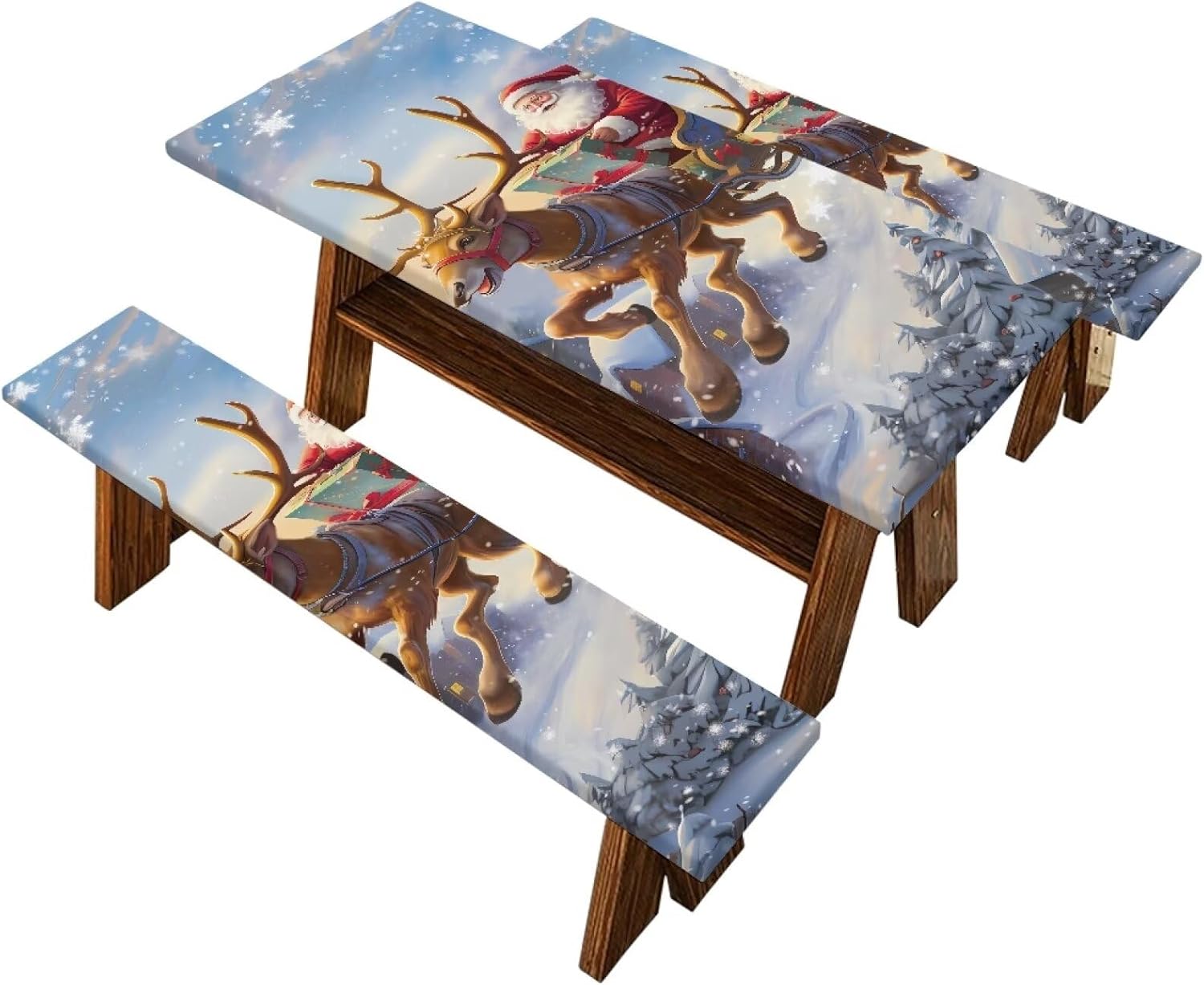 Picnic Table and Bench Fitted Cover Elastic Edges Camo American Flag 3 Pieces Garden Bench Tablecloth Long Chair Covers Set for Picnic Tables Travel Accessories