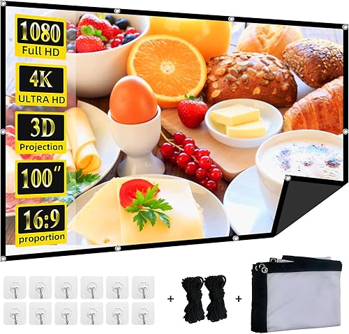 Pantalla de proyector plegable de 100 pulgadas, 4k 169 antiarrugas, portátil, lavable, con respaldo negro, absorbe las pantallas de películas de luz