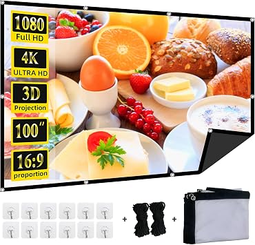 Foldable 100-inch Projector Screen,XINLEMY 4k 169 Anti-Crease Portable Washable Projector Backing Black Absorbs Light Movies Screens for Home Theater Backyard Indoor and Outdoor Camping