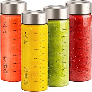 16 oz Glass Juice Bottles – 4 Pack Wide Mouth Borosilicate Glass Bottles with Lids – Heat-Resistant, BPA Free, Leakproof & Reusable for Juicing, Smoothies, Milk, Protein, Water