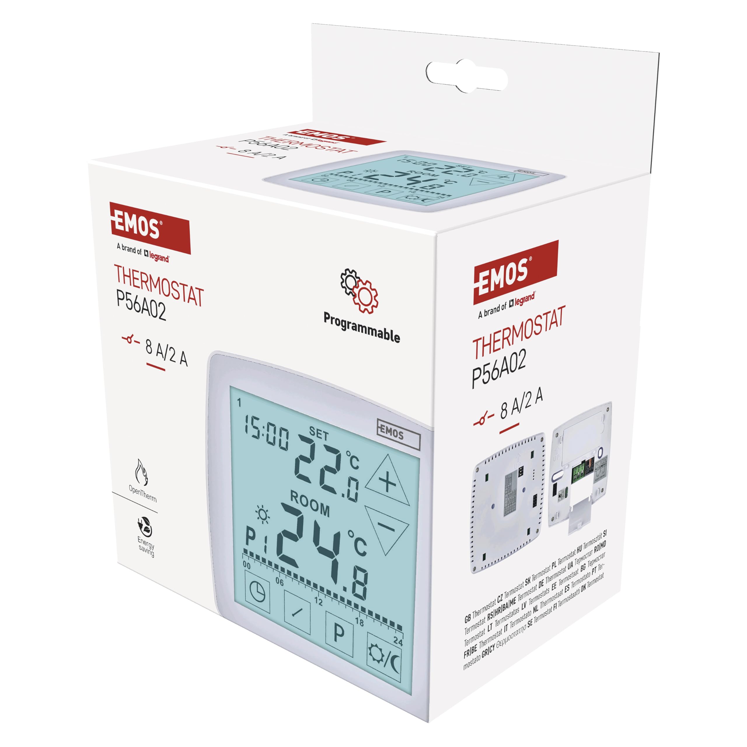 EMOS - Termostato digitale per ambiente con OpenTherm - programmabile, cablato, 2 batterie da 1,5 V - Sistemi di riscaldamento/raffreddamento - Regolazione della temperatura 7-30 °C - Montaggio a