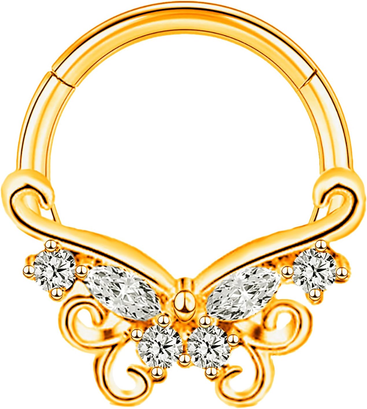 16G CZ Butterfly Septum Ring Surgical Steel Daith Earring Hoop, Gold Silver Gemstone Septum Jewelry for Septum Piercing, Septum Clicker Daith Piercing Jewelry 16 Gauge 10mm 8mm