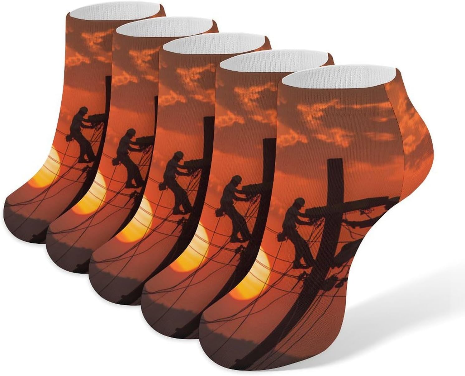 Electrician Lineman Silhouette Socks for Men Women 5 Pairs Ankle Socks