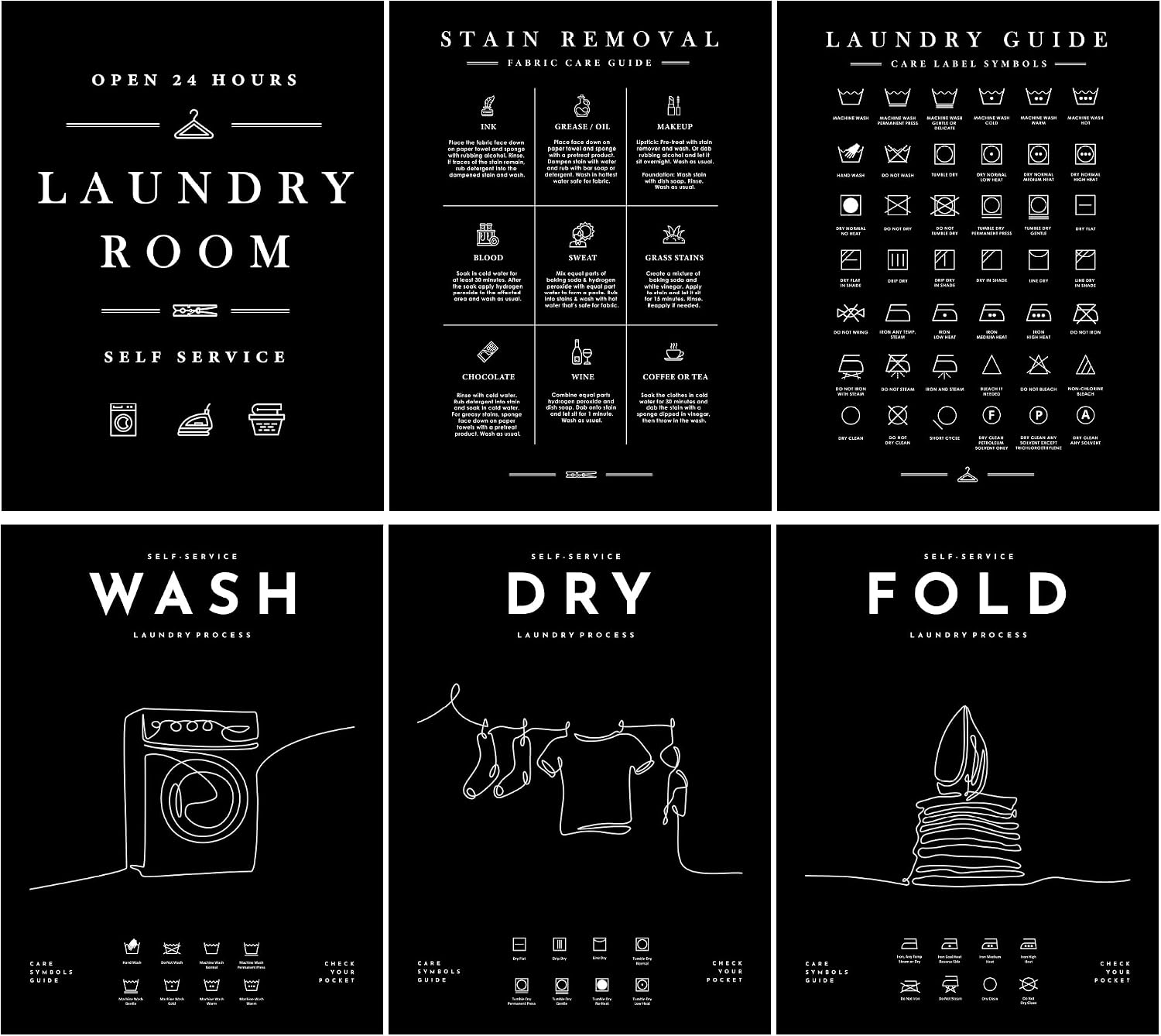 Amazon.com: bqw Laundry Symbols Wall Art Prints – Set of 6 Unframed ...