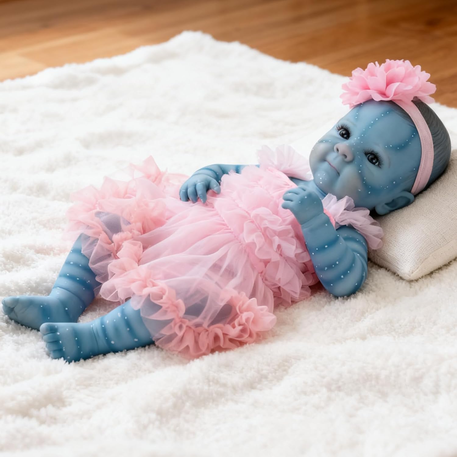 Pinky 19 Inch Reborn Baby Doll Avatar Full Body Vinyl Girl Realistic Newborn Dolls Painted Hair Real Life Elf Baby Dolls Toy for Kids Age 3 +