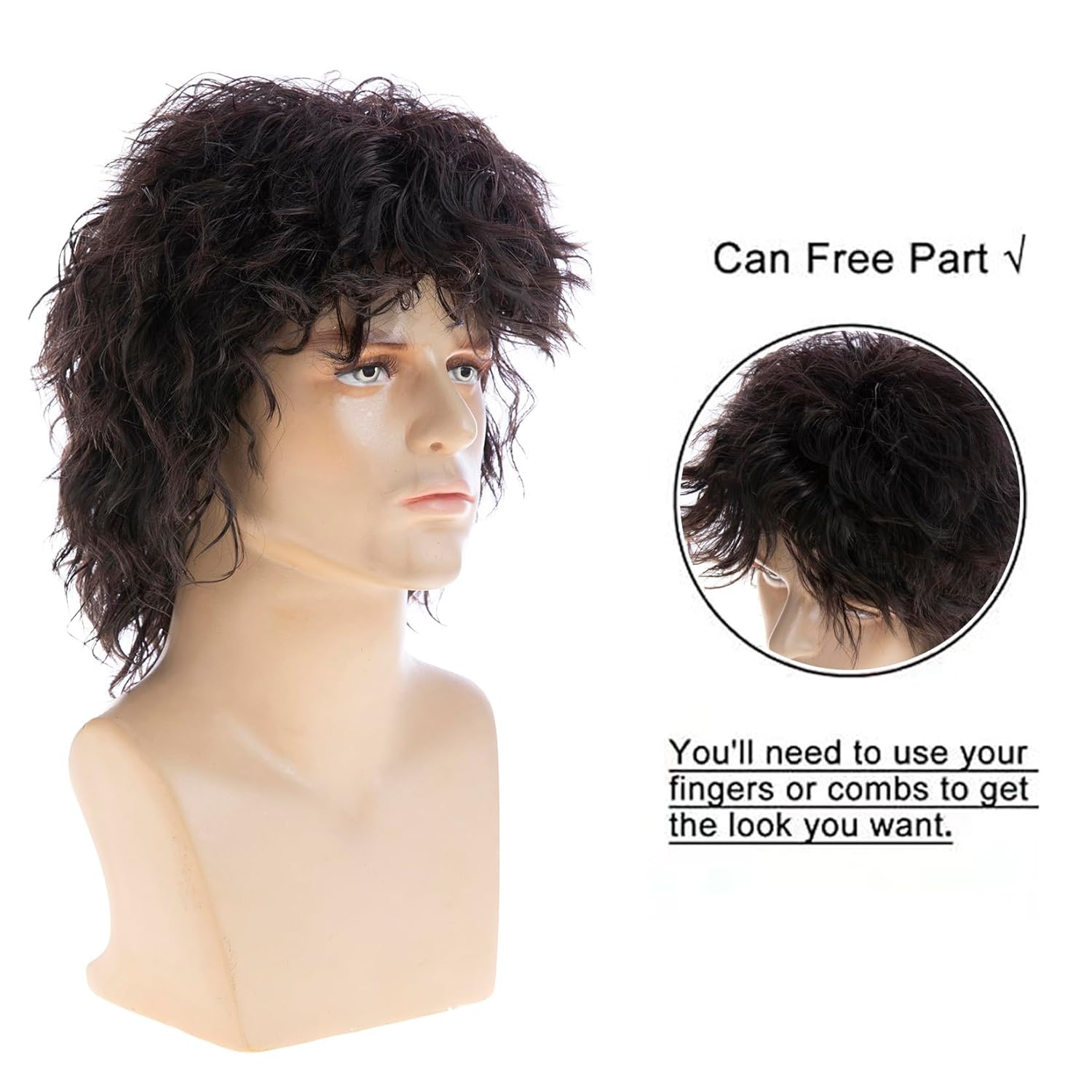 Metal Rocker Wig Black Short Curly 80s Hair Wig with Bangs