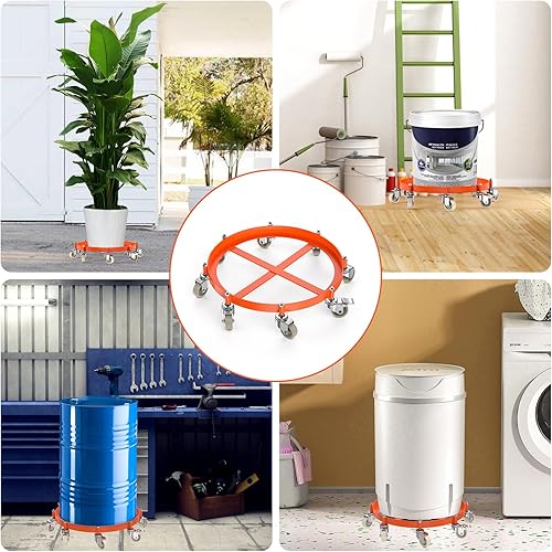 Miniatura 6 de Carretilla de tambor y barril de 55 galones, carrito de capacidad de 2000 libras con 8 ruedas giratorias, carrito de basura con mano sin vuelcos,