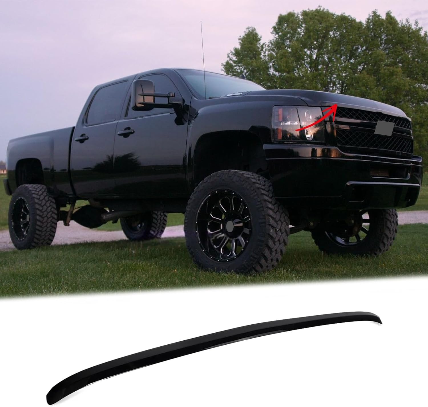Front Top Hood Molding Trim Fit For 2011 2012 2013 2014 Chevy Chevrolet Silverado 2500 HD 3500 HD,Factory Style,Gloss Black