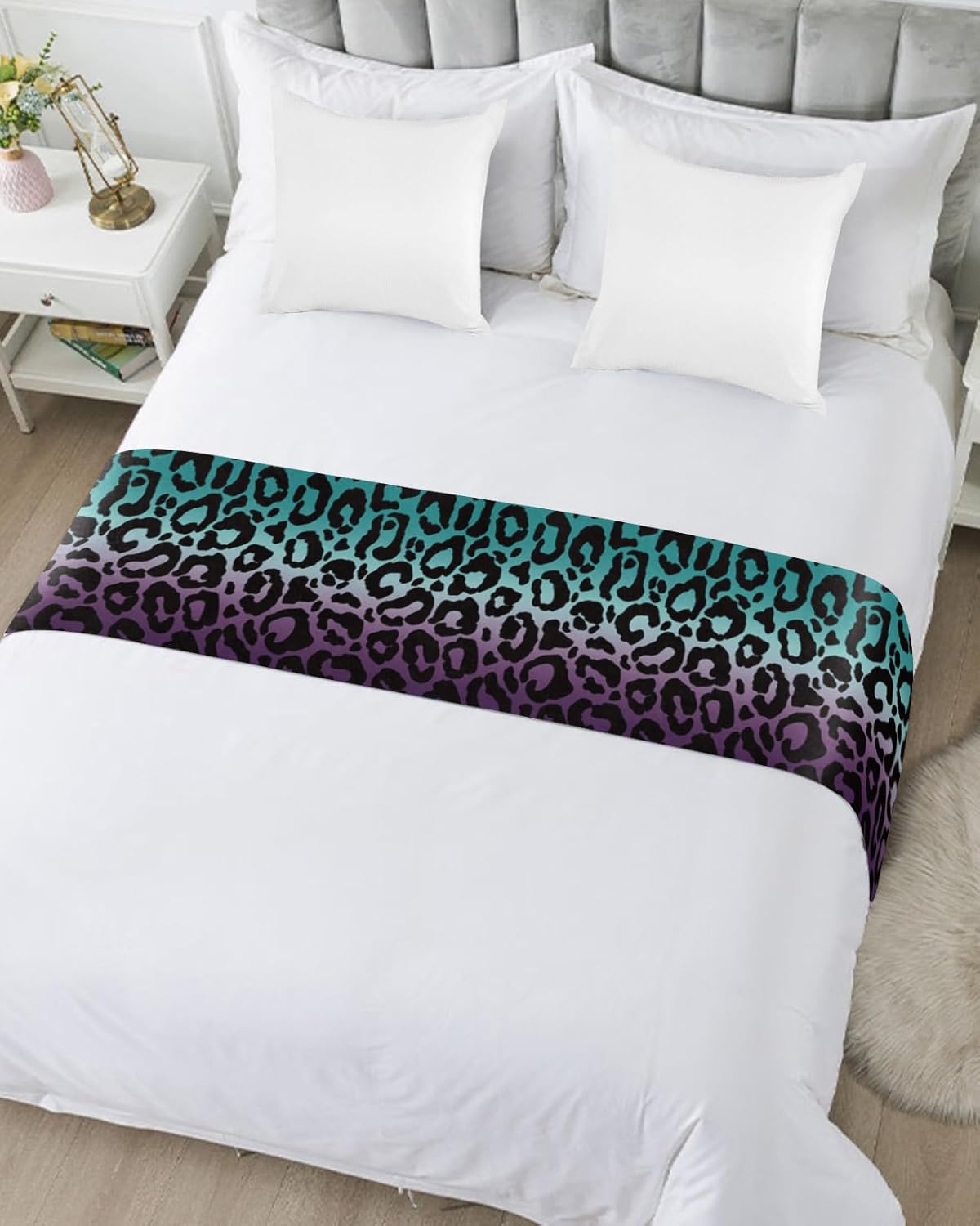 Bed Runners & Scarves, Animal Skin Texture Cyan and Purple Gradient Bed Runner, Bed Scarf Protector Decorative Accent Bedding Scarf for Hotels Homes and Guestrooms, 102 x 20 inches