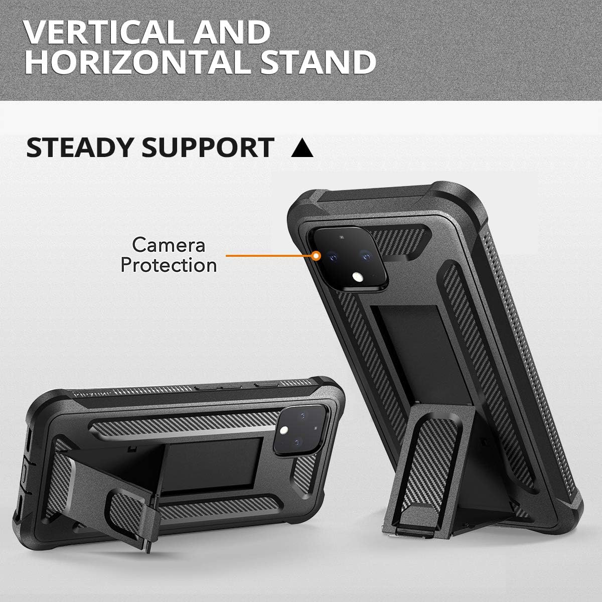 Dexnor Google Pixel 4 Case with Screen Protector and Kickstand Heavy Duty 2 in 1 Dual Layer 360 Full Body Protective Rugged Shockproof Defender Bumper Cover Case for Google Pixel 4 - Black