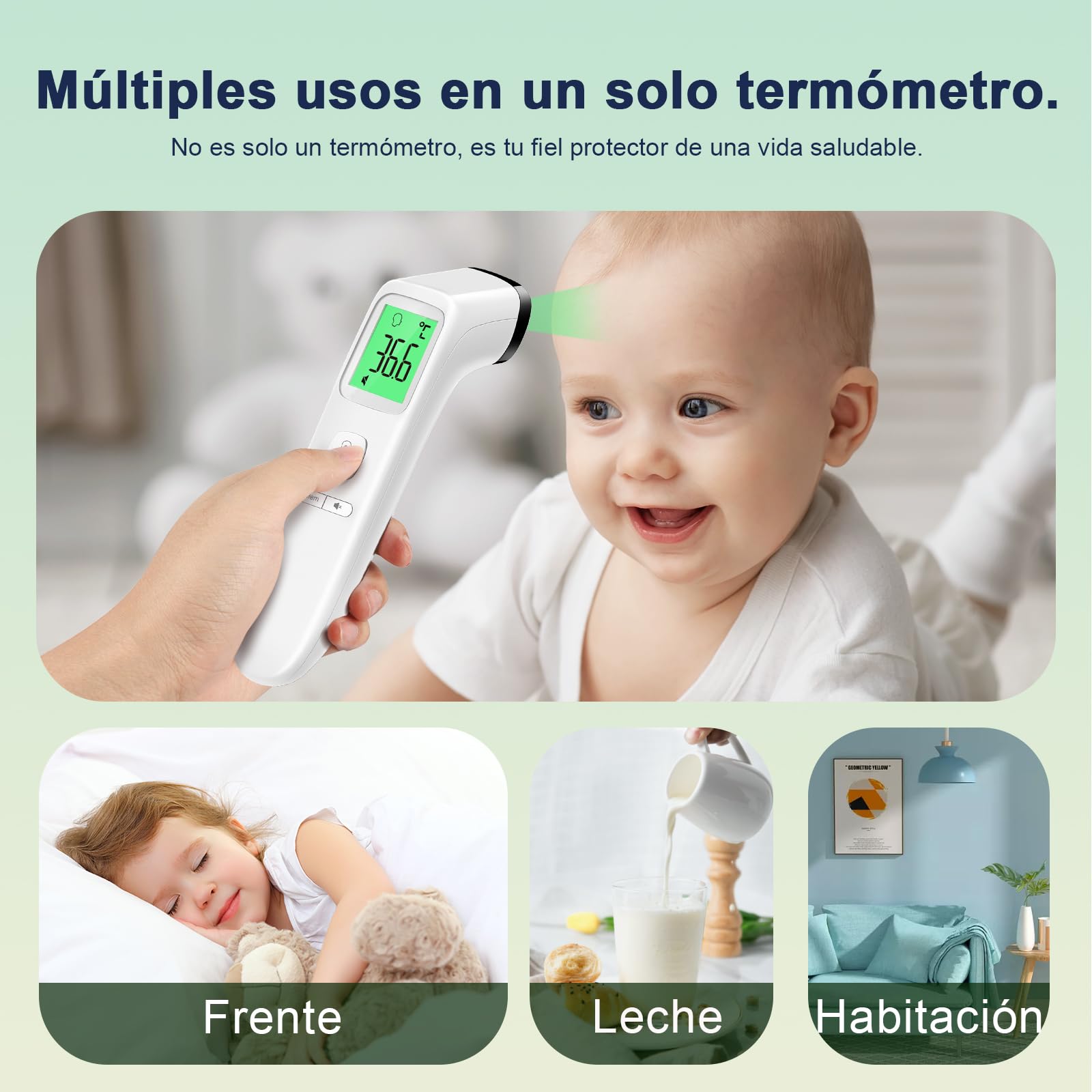 Viproud Termómetro digital infrarrojo sin contacto para frente, retroiluminación de tres colores, medición precisa, alarma de fiebre, apto para bebés, niños y adultos (blanco)