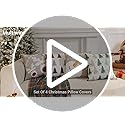Double-Sided Print Christmas Pillow Covers 16"x16" Set of 4, 8 Cute Christmas Patterns, Tree, Reindeer, Snowman, Joy, Let It Snow, Believe Etc, Perfect for Home Decor