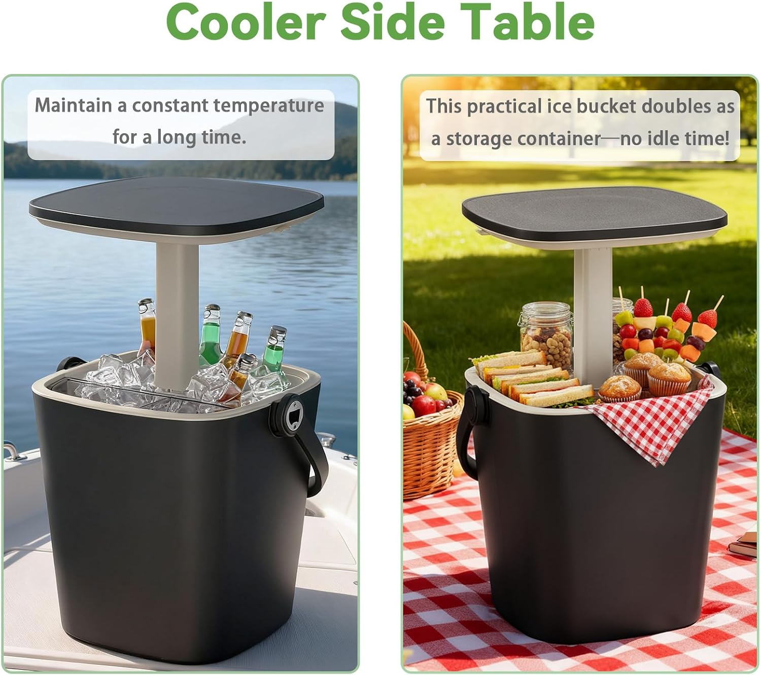 EasyUp Camping Cooler, Weatherproof & Insulated Cooler Side Table with Lift Top Lid, Resin Bar Table with Convenient Handle for Outdoor, Backyard, Camping and Fishing