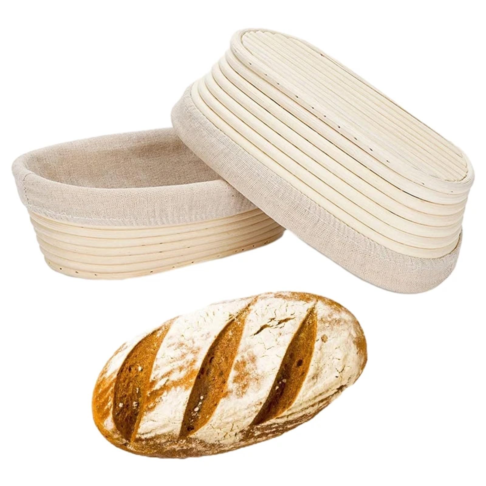 Juego de cestas for pan, Banneton cocina, cesta mimbre Natural con cubierta lino, herramientas 7 Uds., herramienta for hornear masa madre, for prueba Para Masa(Round XL Oval XL Set)