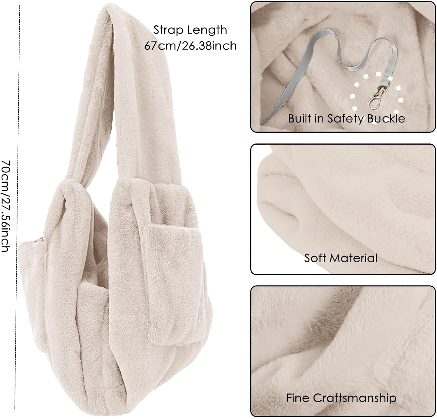 Cat Carrier Slings Soft Puppy Carrying Bag for Outdoor Travel Pet Boby Holder Hands Free for Small Dogs Kittens, Ivory