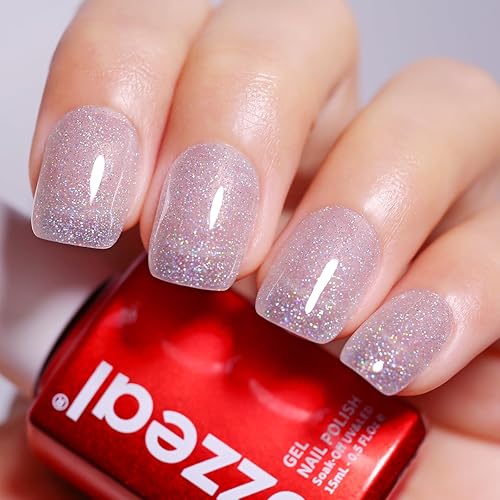 Miniatura 8 de Esmalte de uñas de gel con purpurina, 0.5 onzas líquidas, esmalte de uñas de gel iridiscente plateado transparente con purpurina brillante