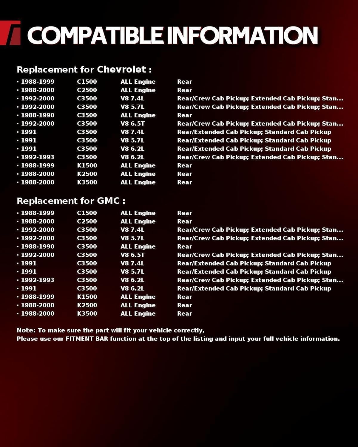 Torchbeam Rear Shocks Absorber Struts 32225,52533 * 2 Amortiguadores Traseros Replacement for GMC K2500 1988-2000,K1500 1988-1999