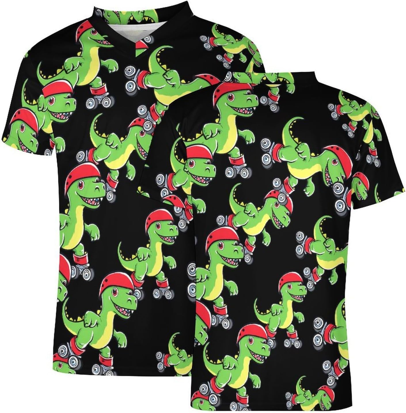 Rollerskating Dinosaur Men's Running Shirts V Neck Short Sleeve T Shirt Football Jersey Sport Tops 6X-Large
