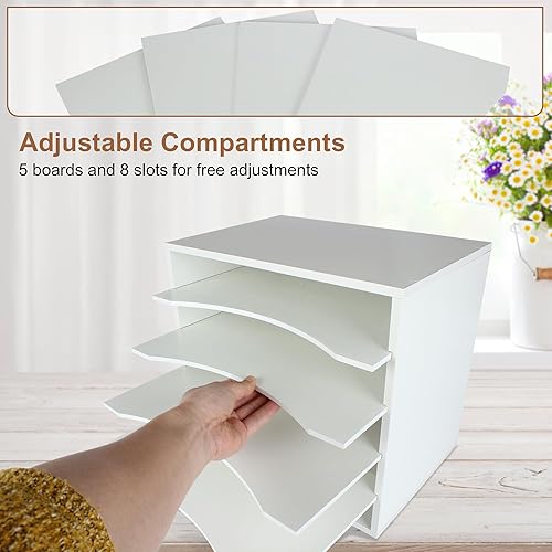 Miniatura 3 de EMERIT Organizador de escritorio de madera, organizador de papel, bandeja de cartas, clasificador de archivos con estantes ajustables para oficina