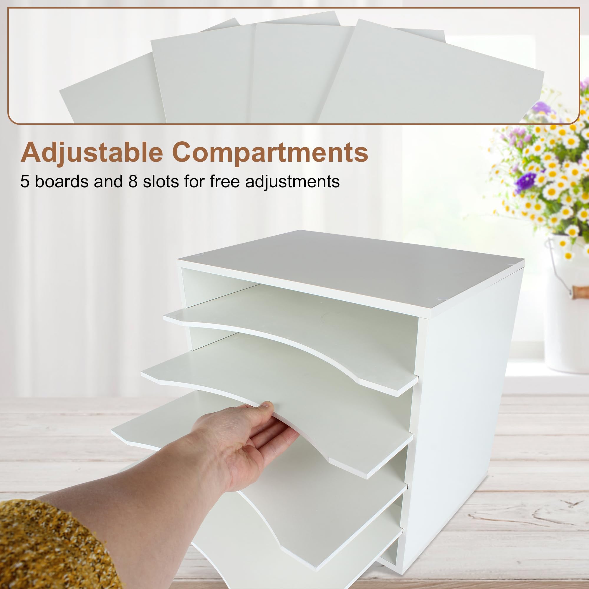Desk Paper Organzier Wood Paper Organizer Storage Office Paper Shelves Letter Tray File Sorter with Adjustable Shelves for Home Office