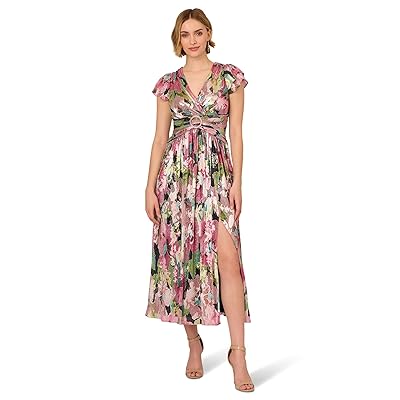 Adrianna Papell Floral Metallic Crinkle Gown Women